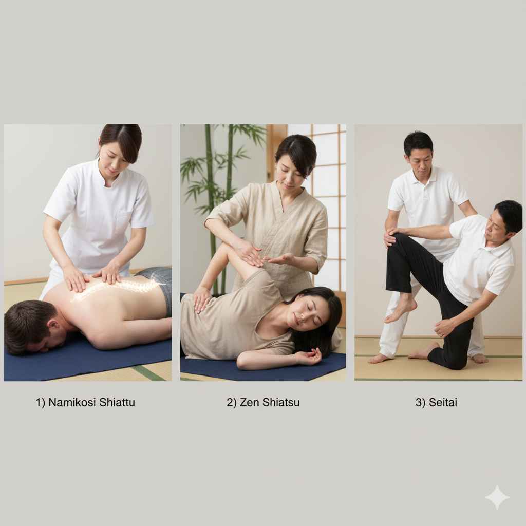 infográfico simples mostrando os principais benefícios da massagem shiatsu: circulação, relaxamento, equilíbrio energético.