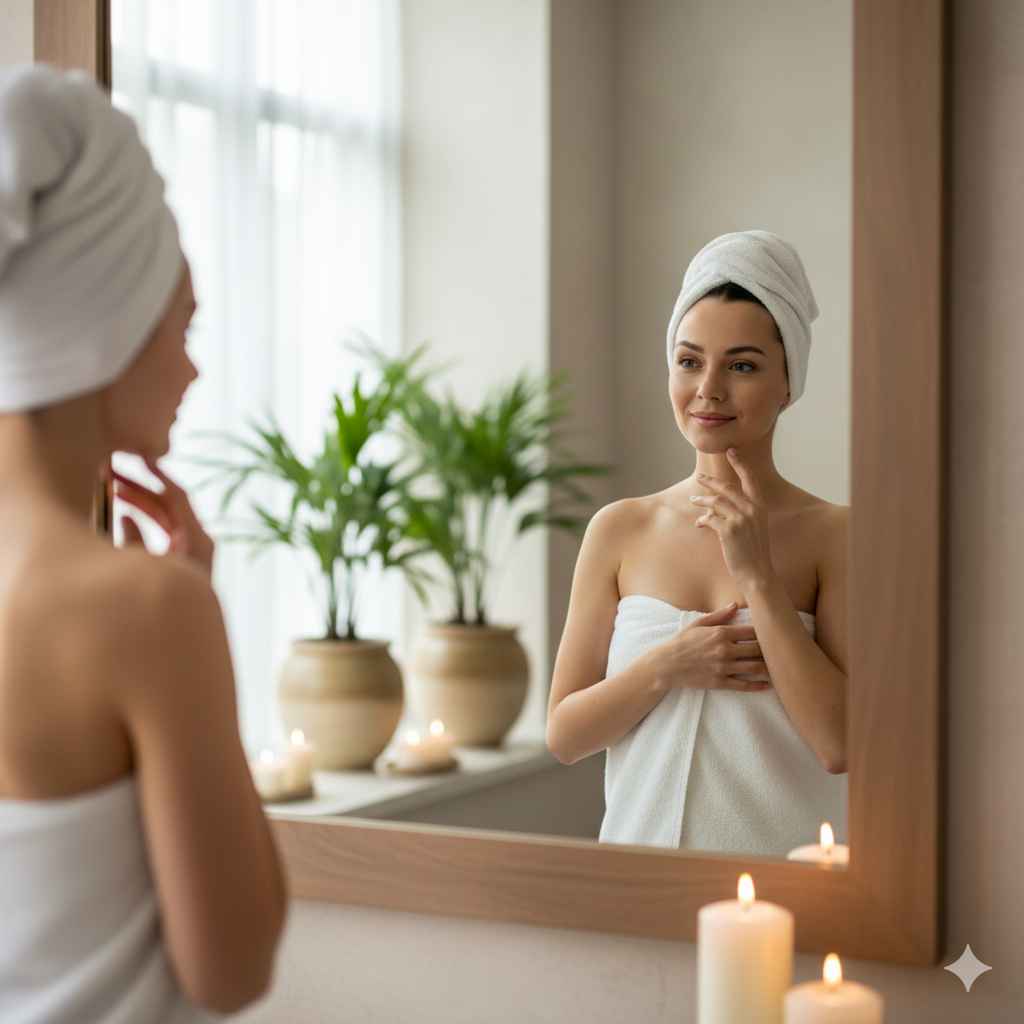 Mulher após sessão de massagem linfática no spa Lushness, sensação de leveza, confiança e bem-estar