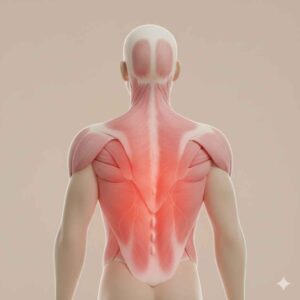 Ilustração educativa mostrando regiões das costas com inflamação, representando casos em que a massagem deve ser evitada.