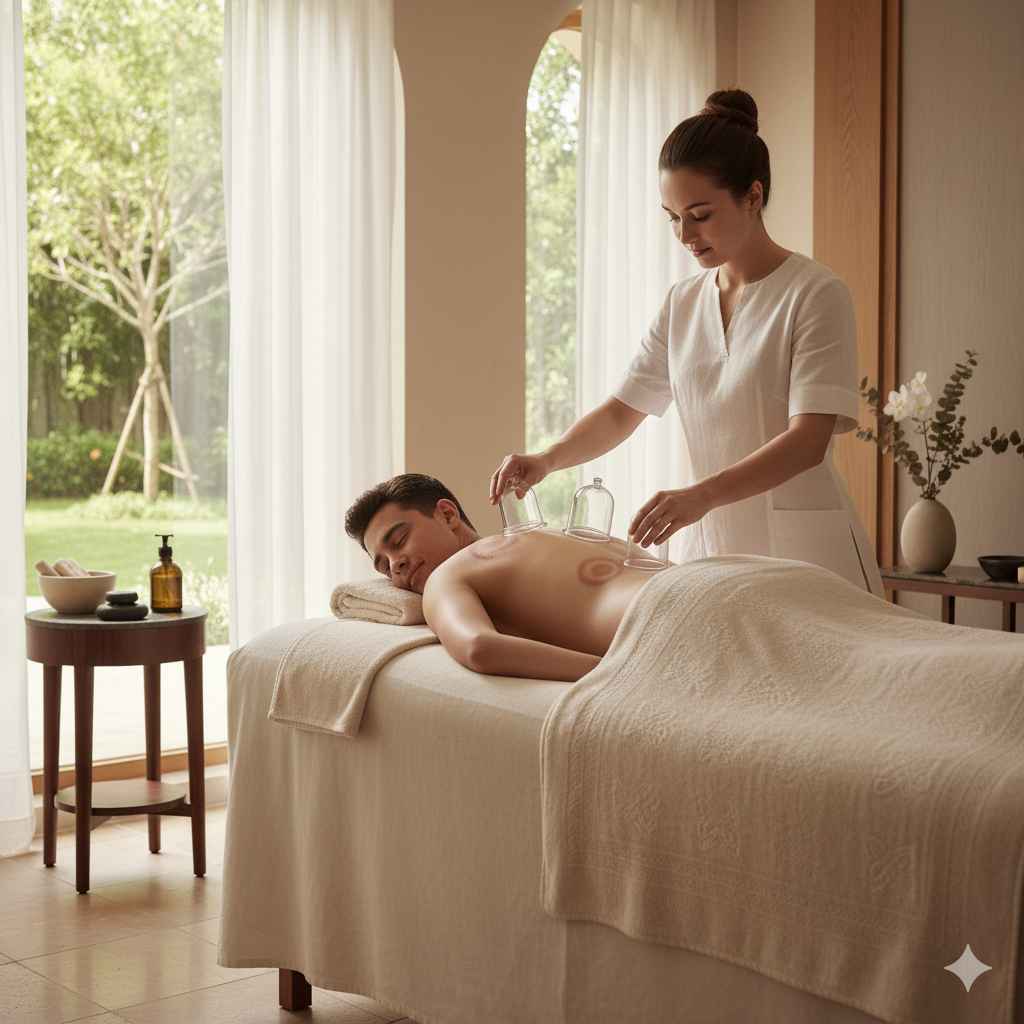 massagem com ventosa no Spa Lushness para relaxamento e alívio de tensões musculares